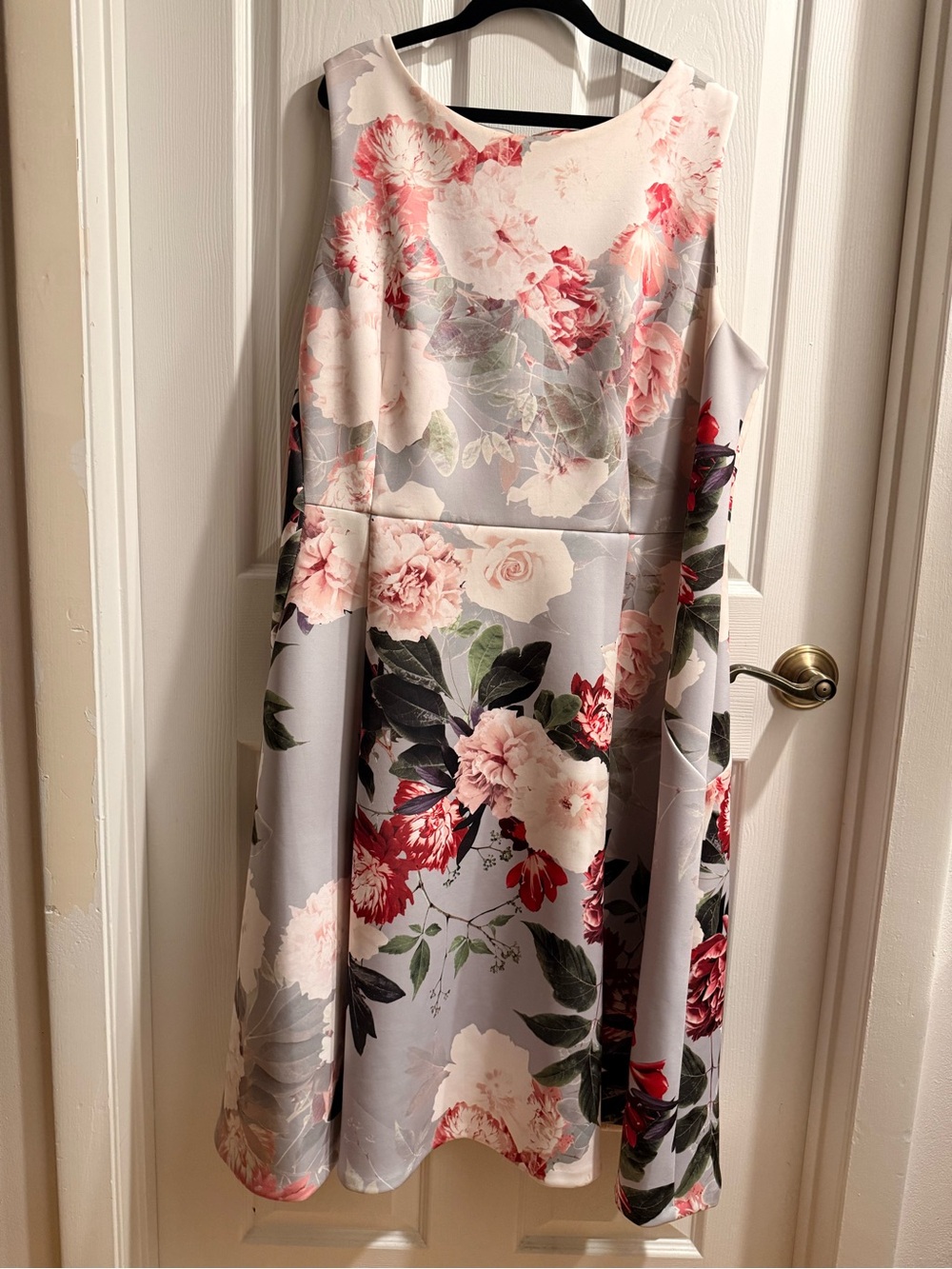 Calvin Klein Floral Fit-and-Flare Dress in Cream, Grey, and Pink - Picture 3 of 4